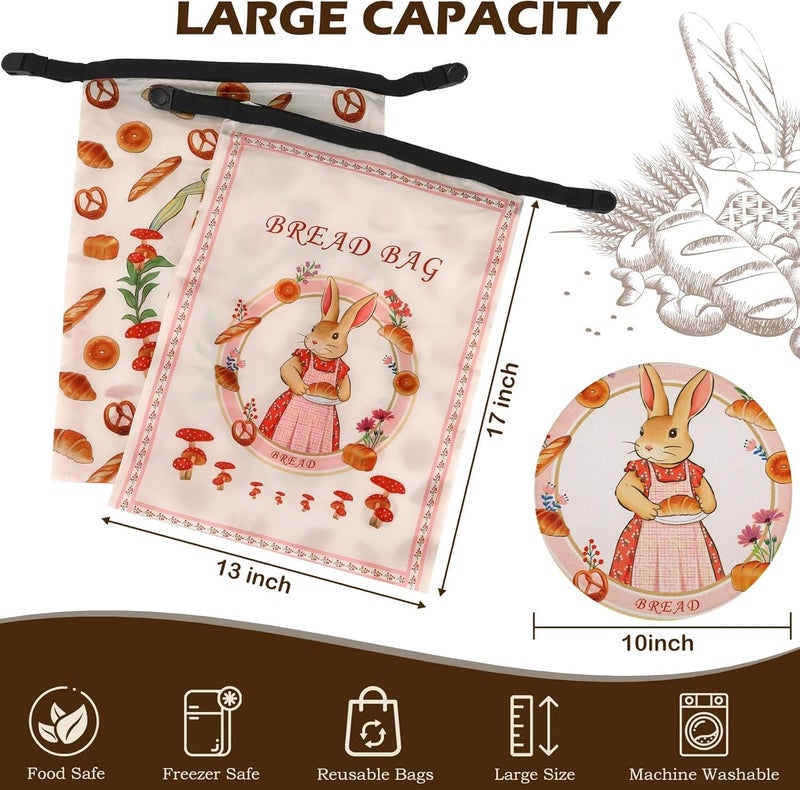 Revahope 2 Pack Reusable Bread Bags for Homemade Bread, 17"×13" Sourdough Bread Storage Bags with Bowl Cover - Keep Loaf Fresh and Easy to Wash(Rabbit) - Image 4